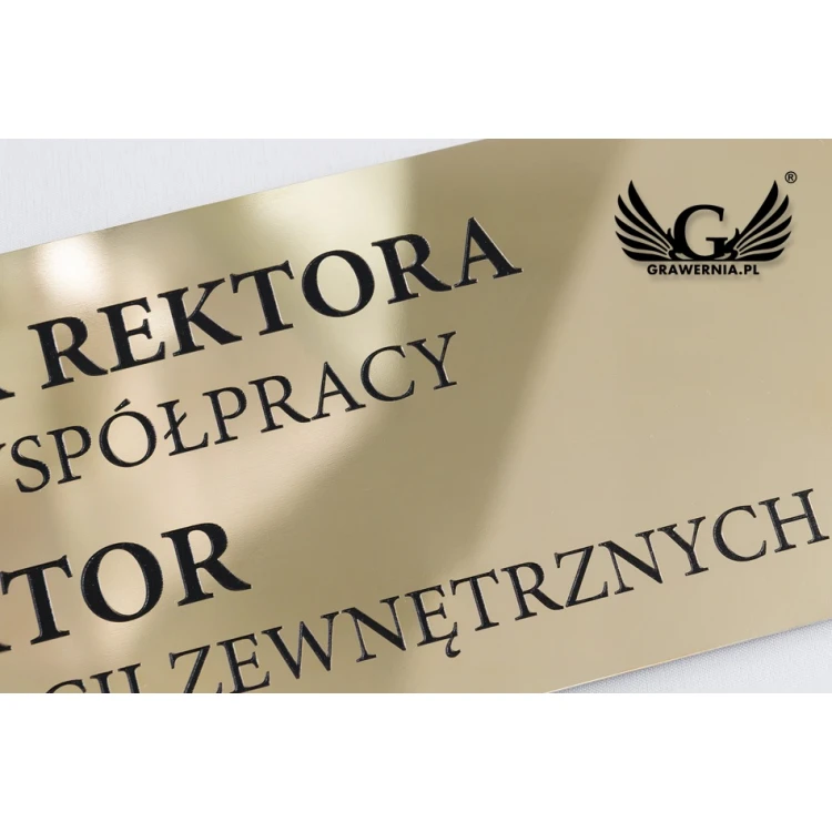 Szyld informacyjny z mosiądzu - polerowany, grawer CNC czerniony - SZ134 - wym. 430x130mm 