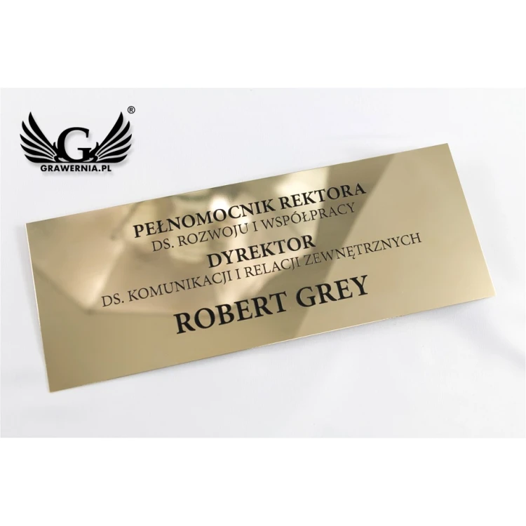 Szyld informacyjny z mosiądzu, tablica mosiężna - polerowany, grawer CNC czerniony - SZ135 - wym. 300x115mm 