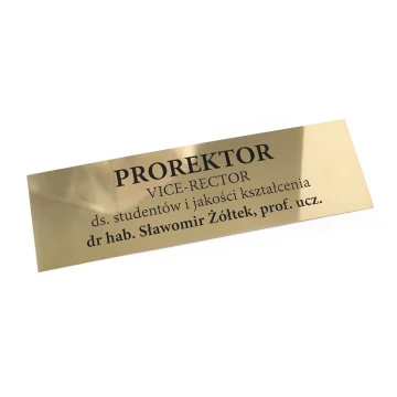 Szyld informacyjny z mosiądzu - polerowany, grawer CNC czerniony - SZ134 - wym. 430x130mm 
