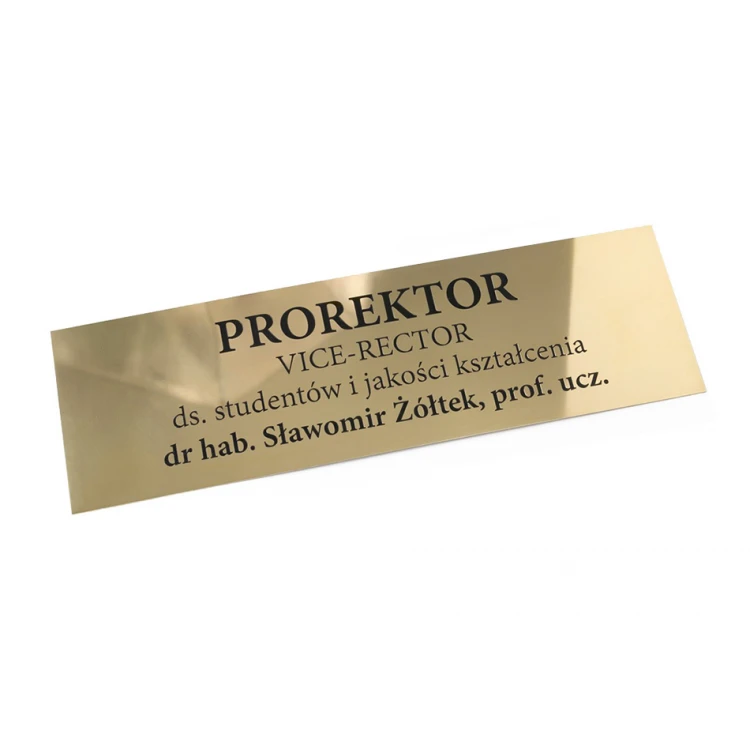 Szyld informacyjny z mosiądzu - polerowany, grawer CNC czerniony - SZ134 - wym. 430x130mm 