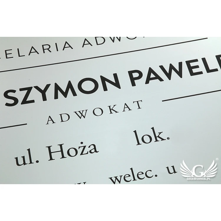 SZYLD KANCELARIA ADWOKACKA - laminat srebrny - SZ075 - wym. 800x440mm