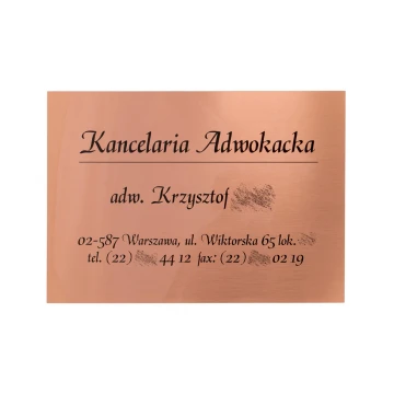 Szyld Kancelaria Adwokacka - druk UV - miedź 0,5mm - SZ136 - wym. 420x300mm
