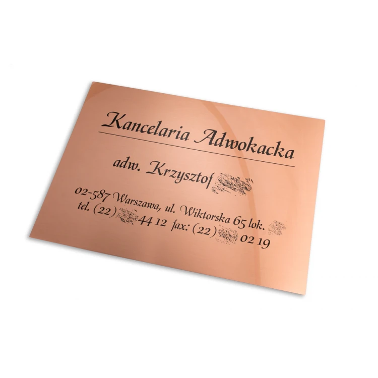 Szyld Kancelaria Adwokacka - druk UV - miedź 0,5mm - SZ136 - wym. 420x300mm