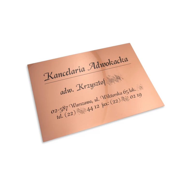 Szyld Kancelaria Adwokacka - druk UV - miedź 0,5mm - SZ136 - wym. 420x300mm