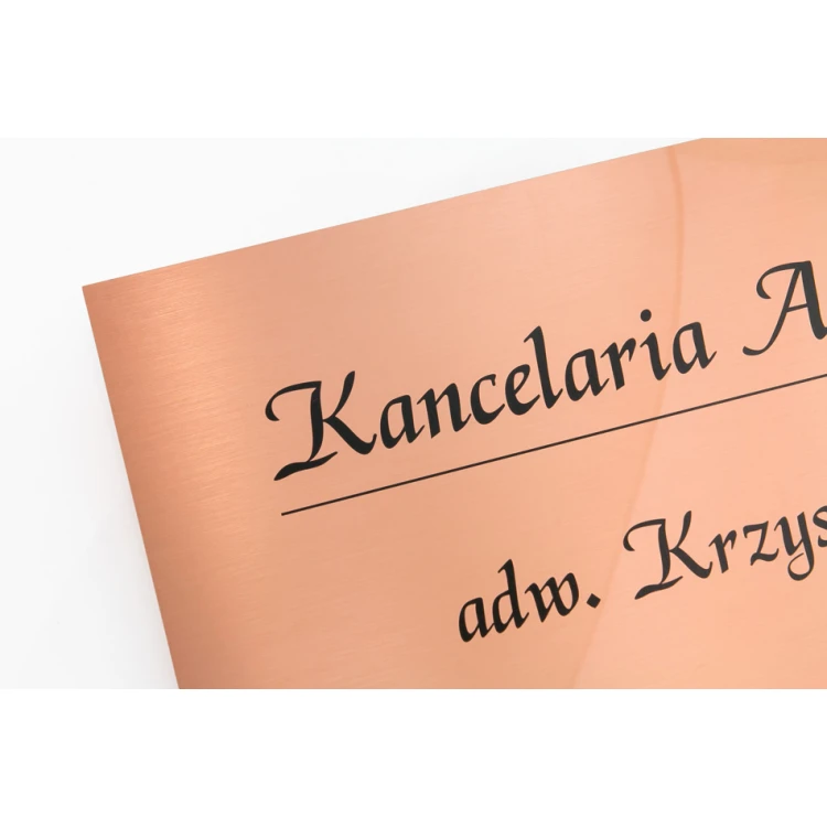 Szyld Kancelaria Adwokacka - druk UV - miedź 0,5mm - SZ136 - wym. 420x300mm