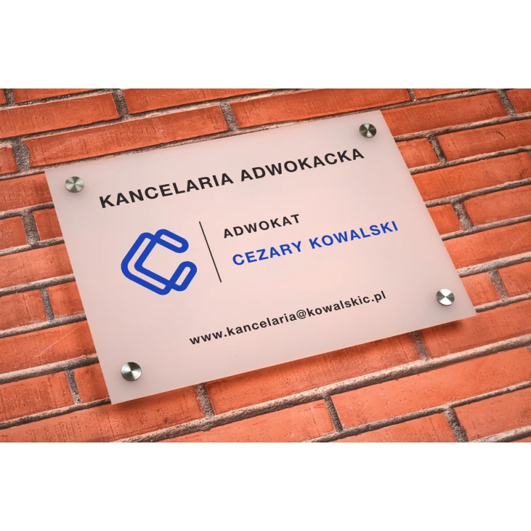 Szyld Kancelaria Adwokacka z pleksi gr. 3mm - druk UV - plexi biała frost półtransparentna - SZ149 - wym. 297x210mm (A4)