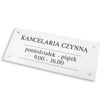 SZYLD KANCELARIA - biały laminat - godziny otwarcia - SZ086 - wym. 500x210mm