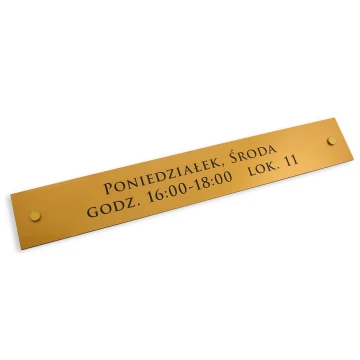 SZYLD KANCELARIA - godziny otwarcia - złoty matowy laminat grawerski - SZ092 - wym. 600x100mm 
