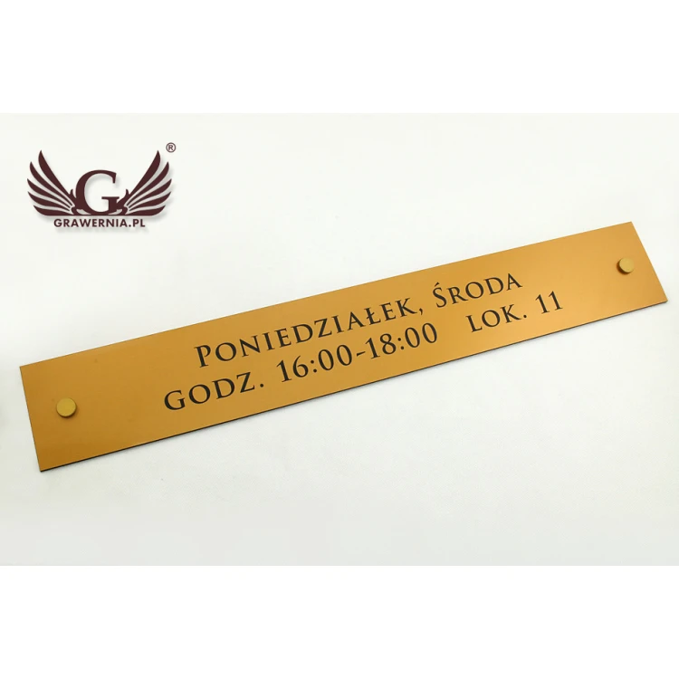 SZYLD KANCELARIA - godziny otwarcia - złoty matowy laminat grawerski - SZ092 - wym. 600x100mm 
