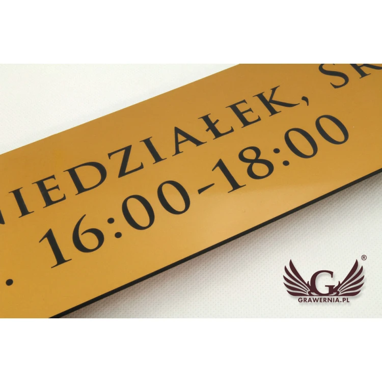 SZYLD KANCELARIA - godziny otwarcia - złoty matowy laminat grawerski - SZ092 - wym. 600x100mm 