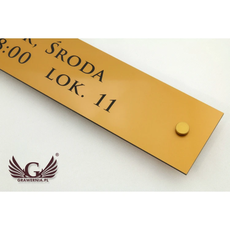 SZYLD KANCELARIA - godziny otwarcia - złoty matowy laminat grawerski - SZ092 - wym. 600x100mm 