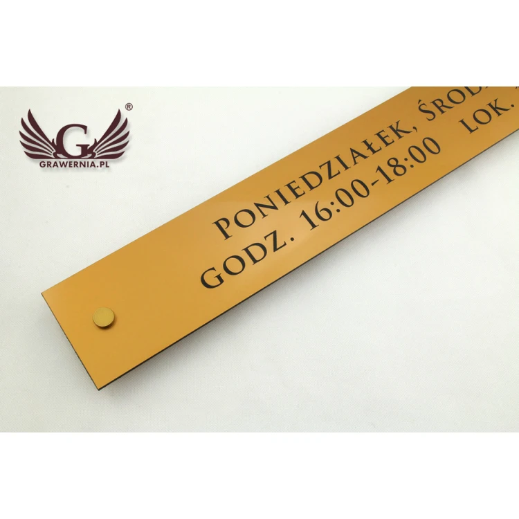 SZYLD KANCELARIA - godziny otwarcia - złoty matowy laminat grawerski - SZ092 - wym. 600x100mm 