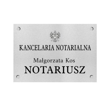 Szyld Kancelaria Notarialna - druk UV - srebrny dibond szczotkowany 3mm - wym. 500x350mm - SZ163