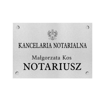 Szyld Kancelaria Notarialna - druk UV - srebrny dibond szczotkowany 3mm - wym. 500x350mm - SZ163
