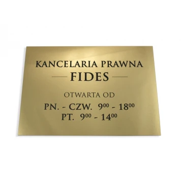 SZYLD KANCELARIA PRAWNA - godziny otwarcia - SZ030 - złoty - wym. 297x210mm (A4)