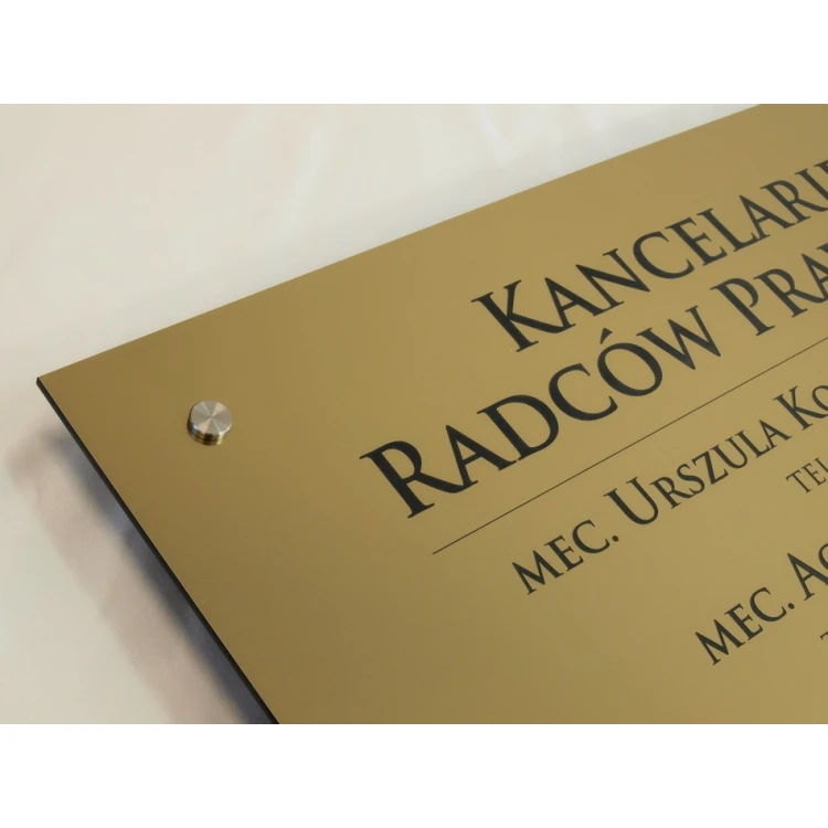 SZYLD KANCELARIE RADCÓW PRAWNYCH - złoty szczotkowany błyszczący laminat - SZ054 - wym. 680x440mm