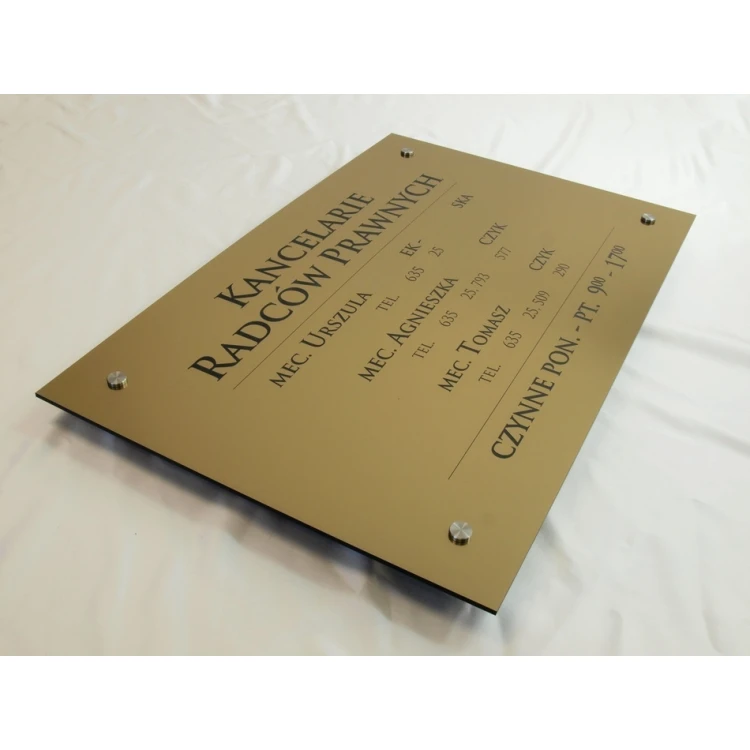 SZYLD KANCELARIE RADCÓW PRAWNYCH - złoty szczotkowany błyszczący laminat - SZ054 - wym. 680x440mm