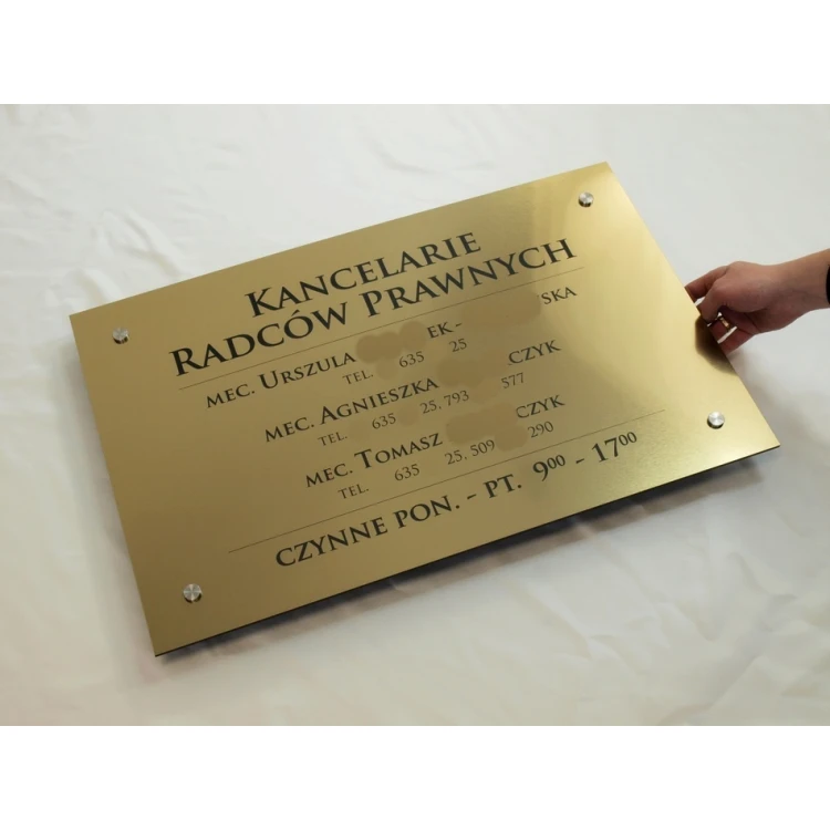 SZYLD KANCELARIE RADCÓW PRAWNYCH - złoty szczotkowany błyszczący laminat - SZ054 - wym. 680x440mm