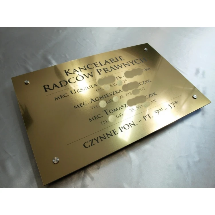 SZYLD KANCELARIE RADCÓW PRAWNYCH - złoty szczotkowany błyszczący laminat - SZ054 - wym. 680x440mm