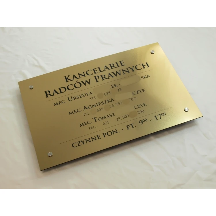 SZYLD KANCELARIE RADCÓW PRAWNYCH - złoty szczotkowany błyszczący laminat - SZ054 - wym. 680x440mm