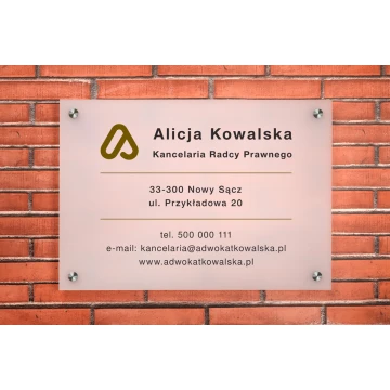 Szyld Kancelaria Radcy Prawnego z pleksi gr. 3mm - druk UV - plexi biała frost półtransparentna - SZ154 - wym. 420x297mm (A3)