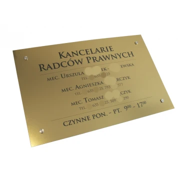 SZYLD KANCELARIE RADCÓW PRAWNYCH - złoty szczotkowany błyszczący laminat - SZ054 - wym. 680x440mm