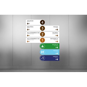 Szyld kierunkowy z dowolną treścią i numeracją - wym. 530x150mm lub 910x150mm - PVC - SZUV025