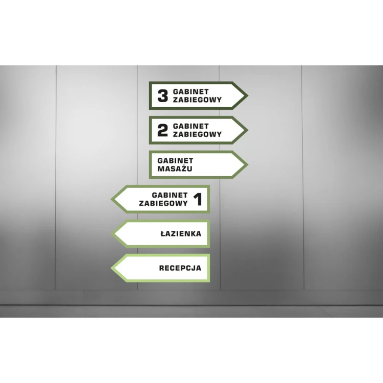 Szyld kierunkowy z dowolną treścią i numeracją - wym. 700x200mm - PVC - SZUV026