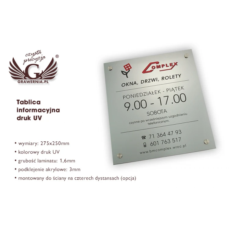 TABLICA INFORMACYJNA - LAMINAT GRAWERSKI - wym. 275x250mm - DRUK UV - SZUV004 