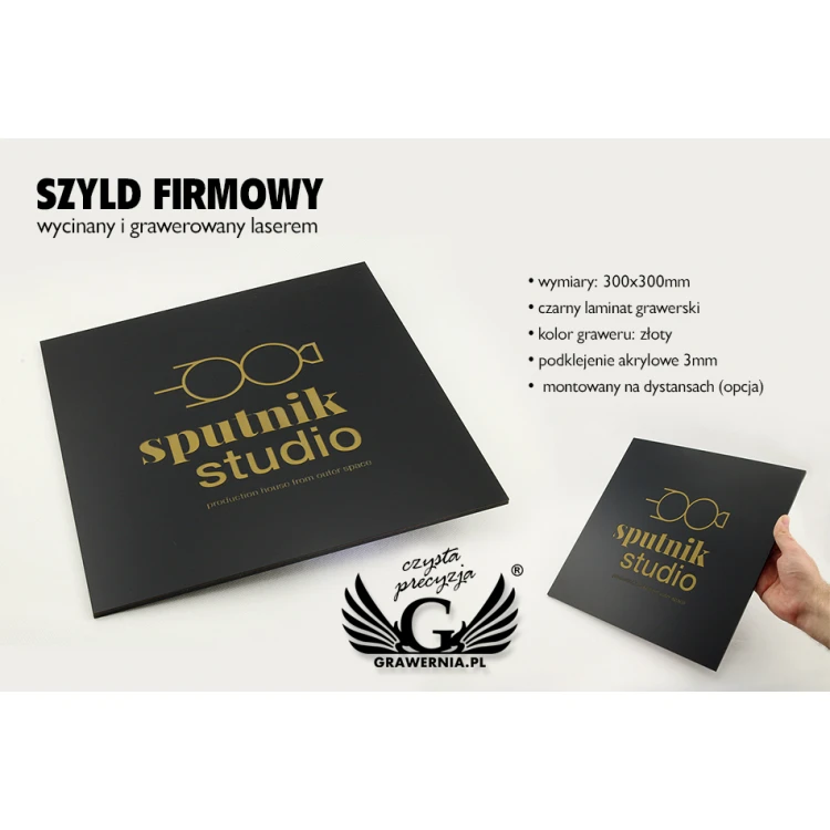 Szyld na drzwi lub ścianę - czarny laminat grawerski mat exterior - SZ097 - wym. 300x300mm