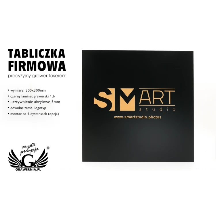 Szyld grawerowany - czarny mat ze złotym matowym grawerem - SZ0133 - wym. 300x300mm