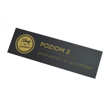 Szyld na drzwi lub ścianę - czarny laminat grawerski mat exterior - SZ110 - wym. 300x90mm