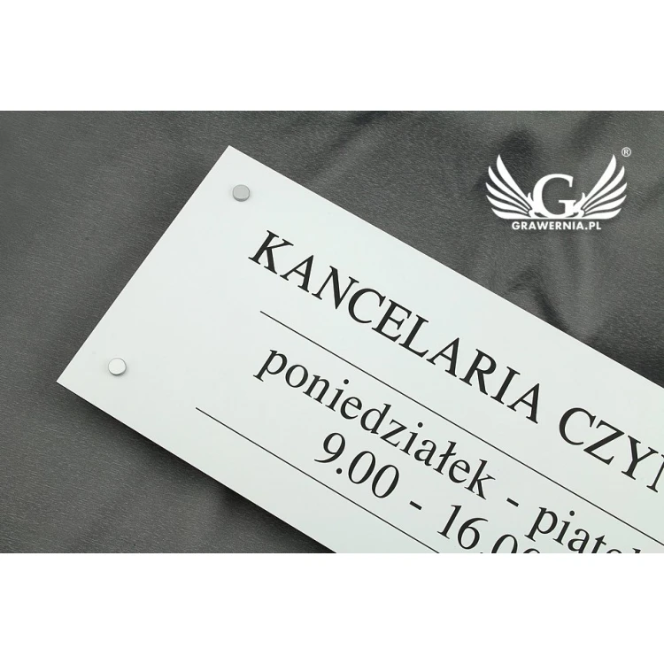 SZYLD KANCELARIA - biały laminat - godziny otwarcia - SZ086 - wym. 500x210mm