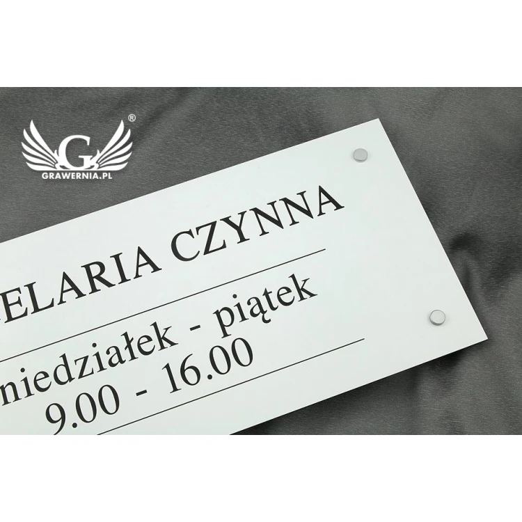 SZYLD KANCELARIA - biały laminat - godziny otwarcia - SZ086 - wym. 500x210mm