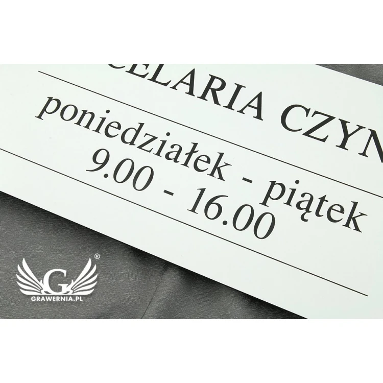 SZYLD KANCELARIA - biały laminat - godziny otwarcia - SZ086 - wym. 500x210mm