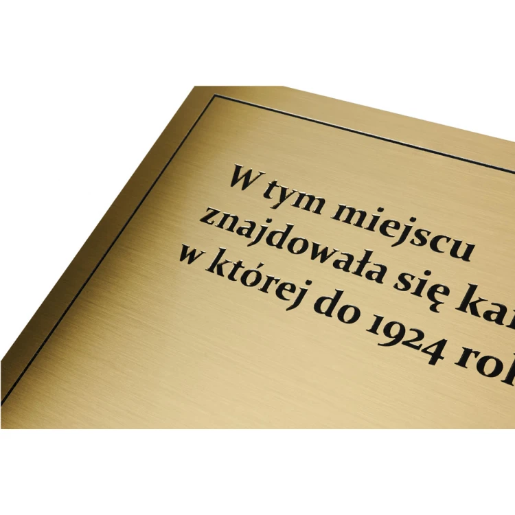 Szyld mosiężny grawerowany - mosiądz szczotkowany - grawer CNC - wym. 400x283mm - TAB172