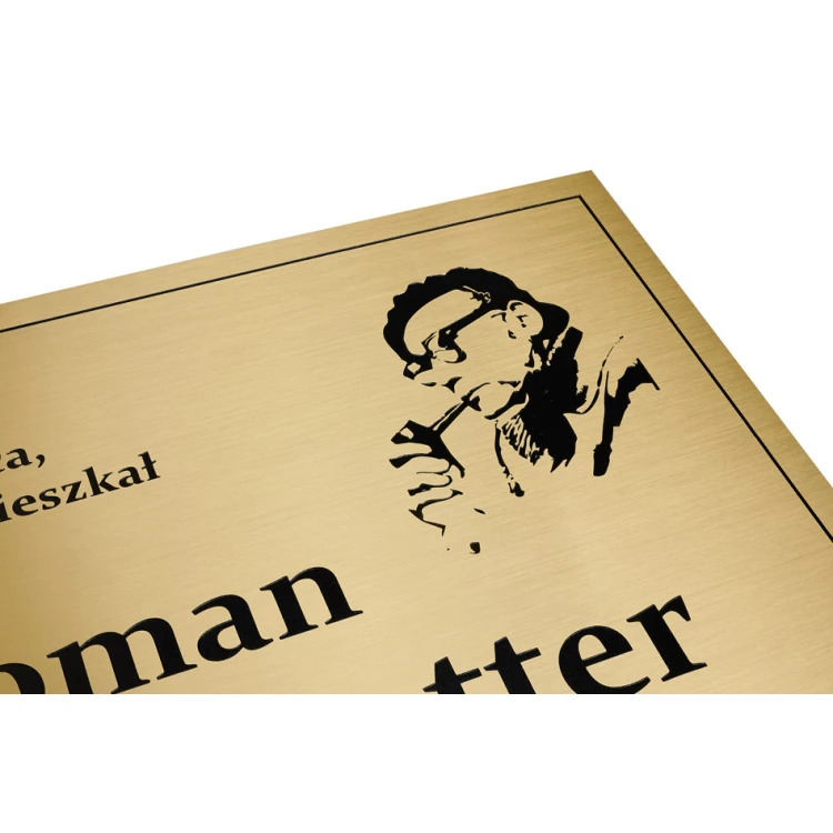 Szyld mosiężny grawerowany - mosiądz szczotkowany - grawer CNC - wym. 400x283mm - TAB172