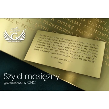 Szyld pamiątkowy  - mosiądz szczotkowany i lakierowany - wym. 400x200mm 