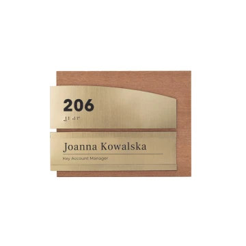 Szyld przydrzwiowy z forniru z wymienną tabliczką i alfabetem Braille'a- wym. 218x164mm - SPD039