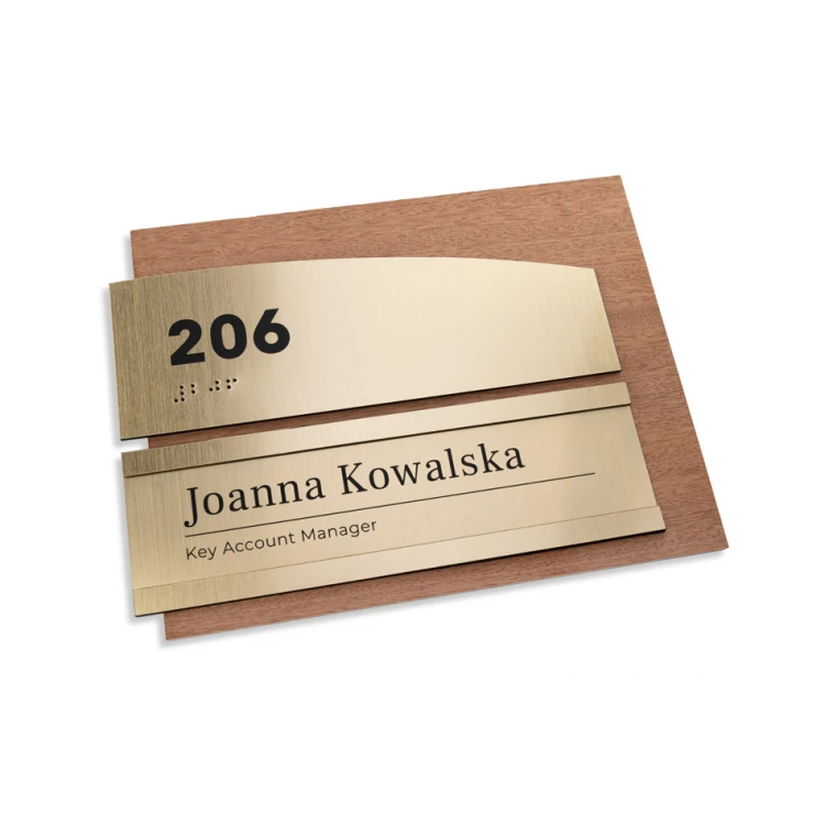 Szyld przydrzwiowy z forniru z wymienną tabliczką i alfabetem Braille'a- wym. 218x164mm - SPD039