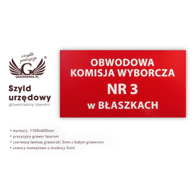 Szyld grawerowany gr. 3mm - wym. 1100x600mm - SZ114