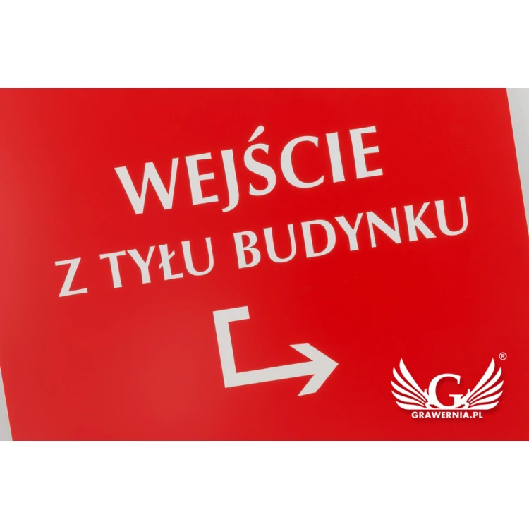Szyld wejście z tyłu budynku - gr. 3mm - wym. 445x450mm - SZ130 - WYPRZEDAŻ