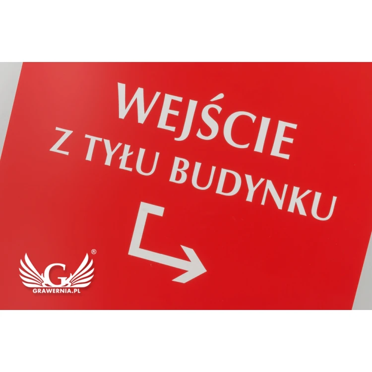 Szyld wejście z tyłu budynku - gr. 3mm - wym. 445x450mm - SZ130 - WYPRZEDAŻ