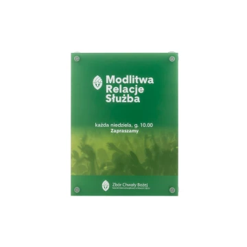 Szyld na szybę z pleksi matowej gr. 3mm montowany na przyssawkach - druk UV - plexi biała frost półtransparentna - wym. 400x300mm - druk UV - SZ147