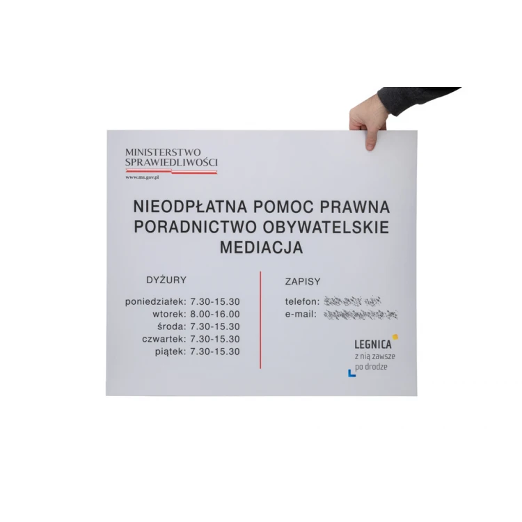Szyld z godzinami otwarcia i logotypami - wym. 700x600mm - PVC - druk UV - SZUV033