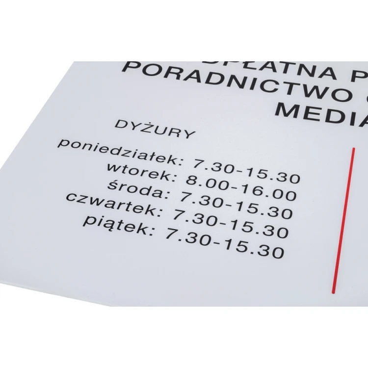 Szyld z godzinami otwarcia i logotypami - wym. 700x600mm - PVC - druk UV - SZUV033