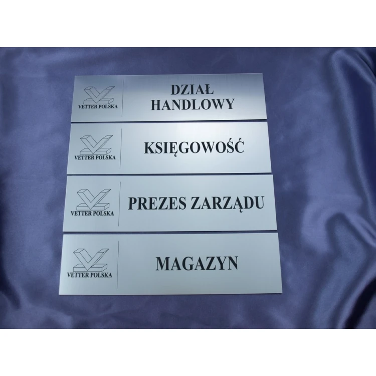 Szyldy dla Twojej Firmy - z nazwami pomieszczeń i logotypem - 29x8cm - rogi prostokątne