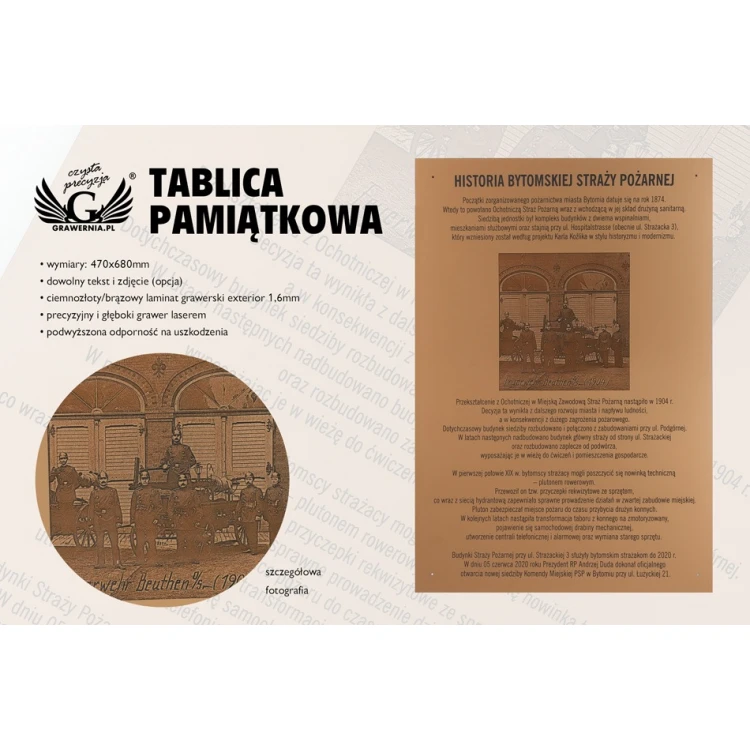 Tablica grawerowana pamiątkowa z fotografią - laminat exterior - wym. 470x680mm - TAB112