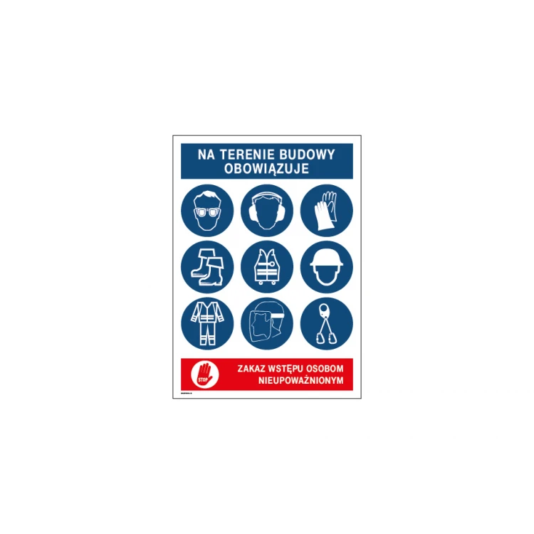 Tablica informacyjna BHP dla budownictwa - wym. 350x490mm - PVC - kolorowy druk UV - BHP098
