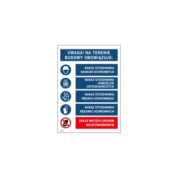 Tablica informacyjna BHP dla budownictwa - wym. 350x490mm - PVC - kolorowy druk UV - BHP099
